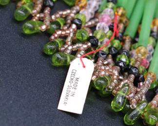 Lot of 3 Bulk Strands of Czechoslovakian Antique Bead Fringe in Orange, Blue, Green, and Purple