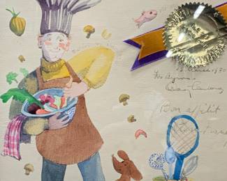 Bon Appetite Watercolor Chef Painting, 1980
