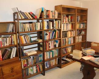 About half of the books and bookshelves