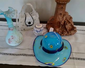 Antique glassware and lamp