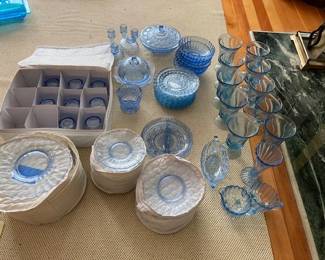 Blue bubble depression glass