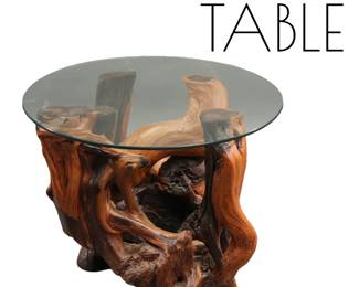 California burl root wood end table