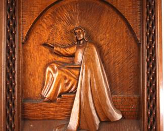 Large Carved Wooden Bas-Relief
