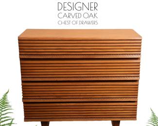 Designer Topaz carved Oak chest of drawers- 4 drawers