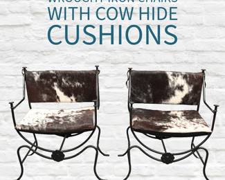 Savonarola Wrought Iron Chairs with cowhide cushions