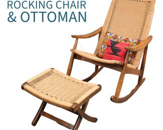 Hans Wegner style Roe ROCKING CHAIR & Ottoman