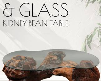 Burled Wood Table with Amoeba Glass Top