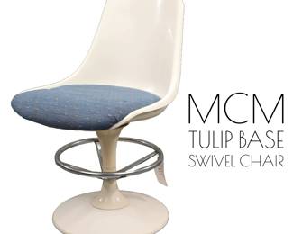 MCM fiberglass swivel chair with tulip base