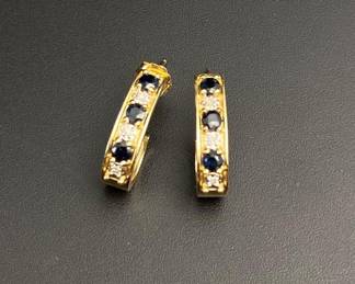 14k gold sapphire and small diamonds earrings