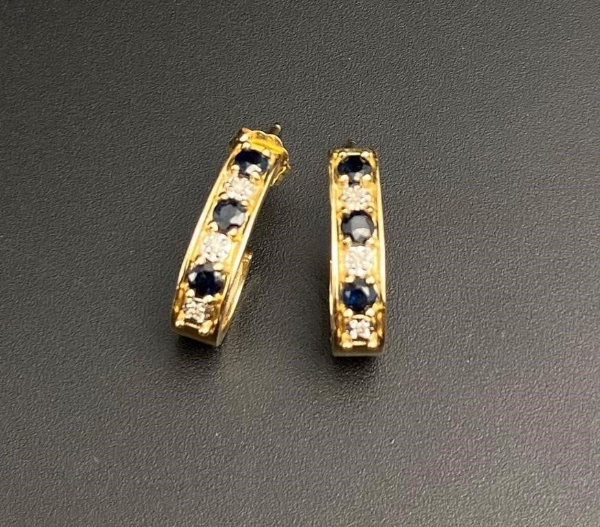 14k gold sapphire and small diamonds earrings