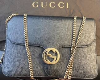 Authentic Gucci Black Leather Interlocking G bag