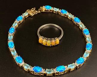 Sterling silver opal bracelet and opal ring
