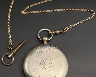Vintage Fine silver pocket watch with watch chain