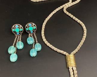 Sterling silver necklace and earrings blue stone