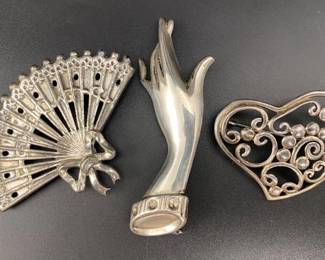 3 sterling silver vintage larger brooches