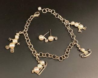 Vintage unique sterling bracelet and earrings