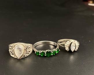 3 sterling silver rings