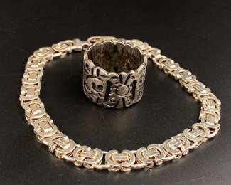 Sterling italy men’s bracelet 8” long/ring