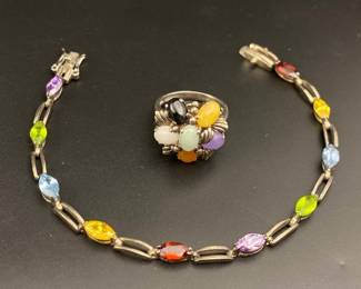 Sterling silver multi gemstone bracelet/ring
