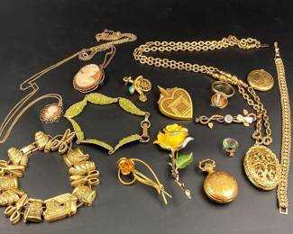 Vintage cameos, lockets, watch jewelry lot