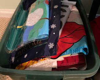 Tote full of seasonal flags.