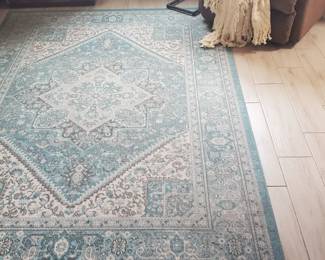 Blue and white rug.