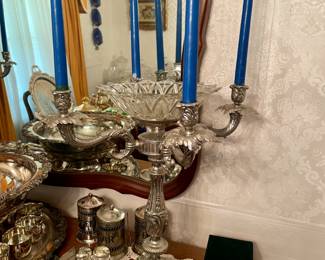 pair of large silverplate candleabras