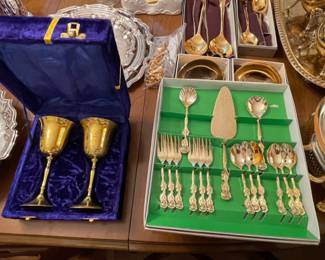 brass goblets, brass serving set