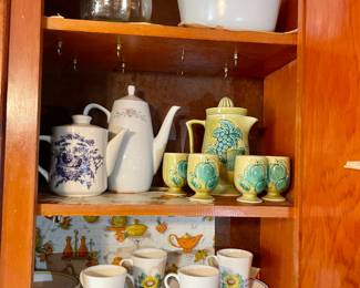 milkglass mixing bowl, Japan juice set, tea pots