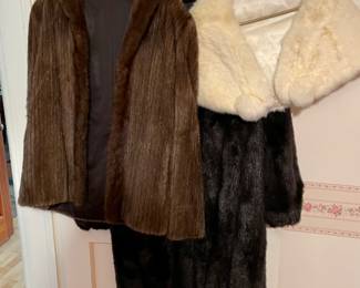 cream rabbit stole, Mink brown jacket, faux fur long coat