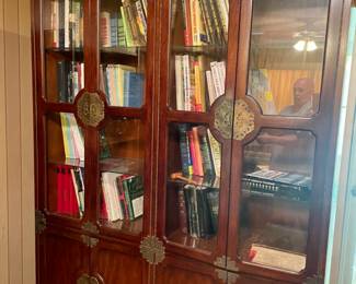 nice oriental style glass door cabinet with glass shelves