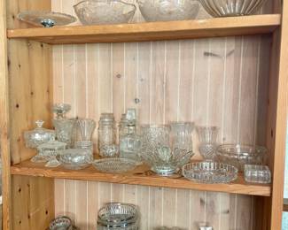 lots of clear glass serving pieces