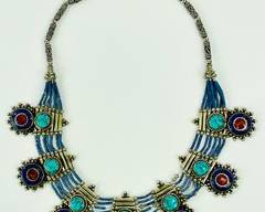 136 grams Mexican Silver Lapis, Turquoise & Coral 15� Statement Necklace