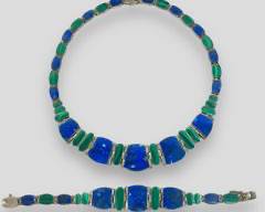 970 Sterling Silver Lapis Lazuli Malachite Necklace Clip On Earring Set