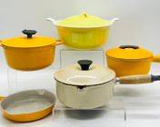 Vintage Cousances Le Creuset Enameled MCM Mid Century Modern Cast Iron Pots, Pan, & Lids
