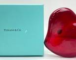 Tiffany & Co Elsa Peretti Heart Red Glass Heart Paperweight With Original Box