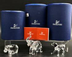 Fine Swarovski Crystal All In Mint Condition Little Elephant, Hippopotamus, & Dalmatian Puppy Figurines With Original Box