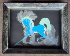 Vintage Louie Ewing Santa Fe NM Pop Chilee Art Deco Abstract Horse in Deep Set Art Deco Framed