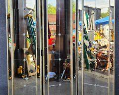 Fantastic Gilt Silver Mirrored 4 Panel Room Divider Screen - Some Damage - Remove One Panel & Make into 3 Hollywood Regency Style