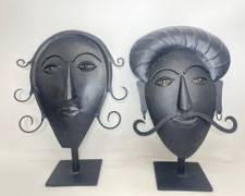 2 Art Deco Styled Mcm Female/Male Faces On stand