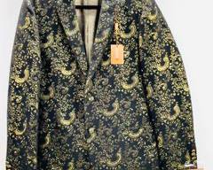 NEW TALLIA Mens Blazer Coat Jacket Single Buttoned Floral Golden Black Size 42 Long