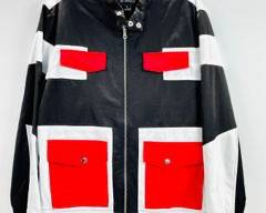 NEW I.N.C. International Concepts Black White Red Men�s Jacket Size L In Excellent Overall Preowned Condition