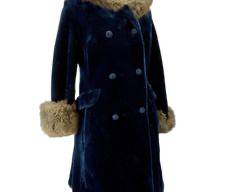 VINTAGE SAPHIRE BLUE PLUSH COAT WITH REAL RABBIT COLLAR AND TRIM. NO LABEL.