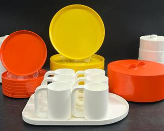 Vintage Mid Century Modern Mcm Heller Dinnerware Plates, Bowls, Mugs, and Serving Tray
