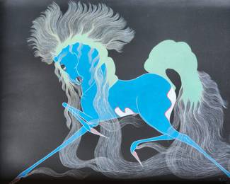 Vintage Louie Ewing Santa Fe NM Pop Chilee Art Deco Abstract Horse in Deep Set Art Deco Framed