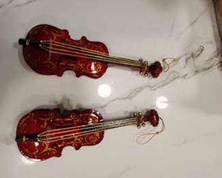 2 WOOD VIOLIN ORNAMENTS