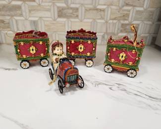 CHRISTMAS VINTAGE ORNAMENTS CIRCUS METAL ORNAMENTS