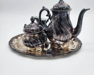 SILVER WITH ENAMEL LINING TEA SET
