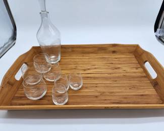 TEAK MCM TRAY , DECANTER AND GLASSES