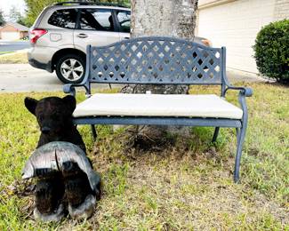 Bench, Bear recently caught a fish.